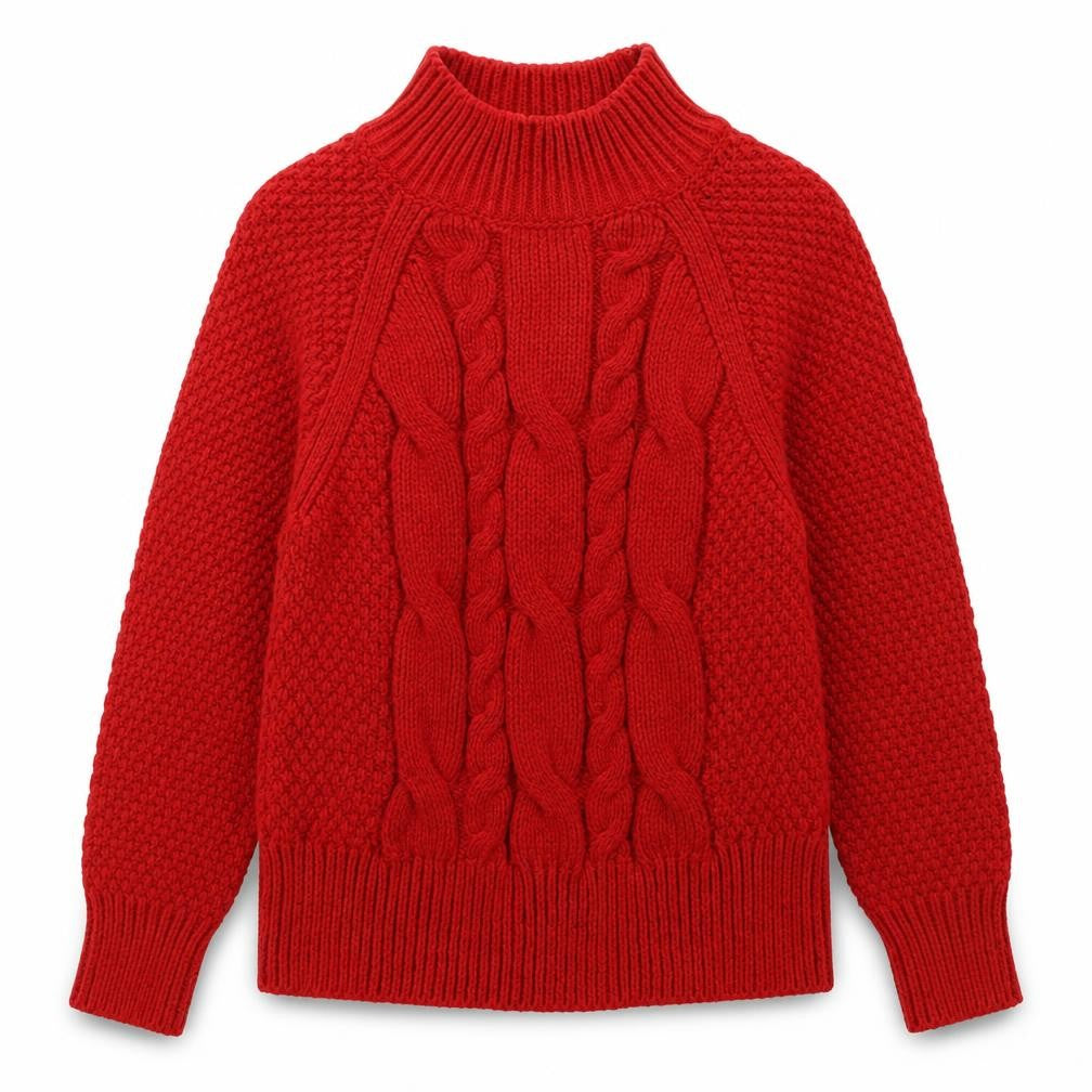 Fata Women’s Red UK 12 Wool Cable Knit Roll Neck Jumper