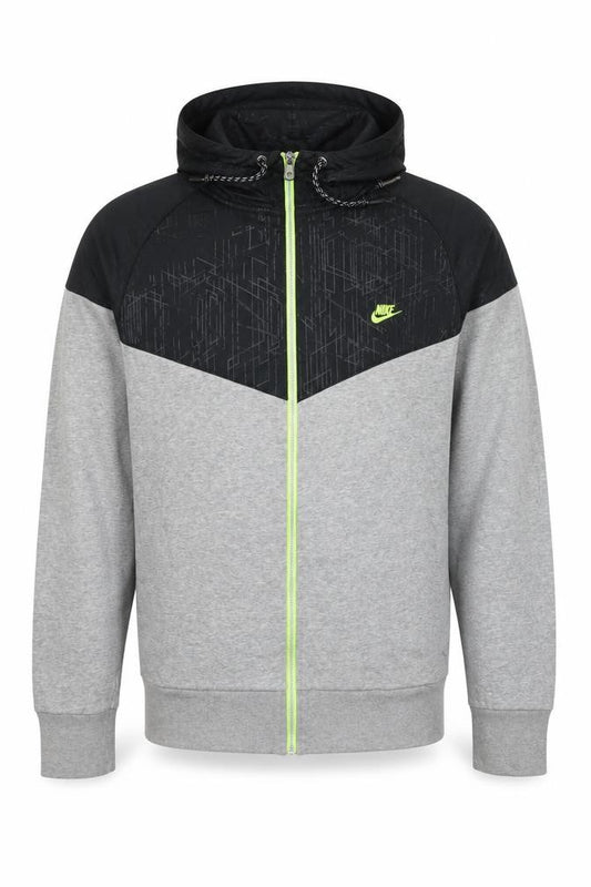 Nike Men’s Grey Black M Full Zip Hooded Geometric Logo Hoodie
