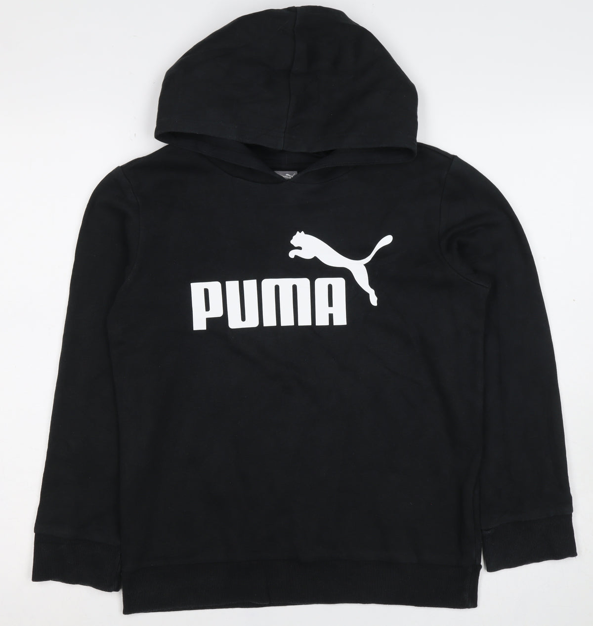 Puma Boys Black Logo Pullover Hoodie 11-12 Years Cotton Blend