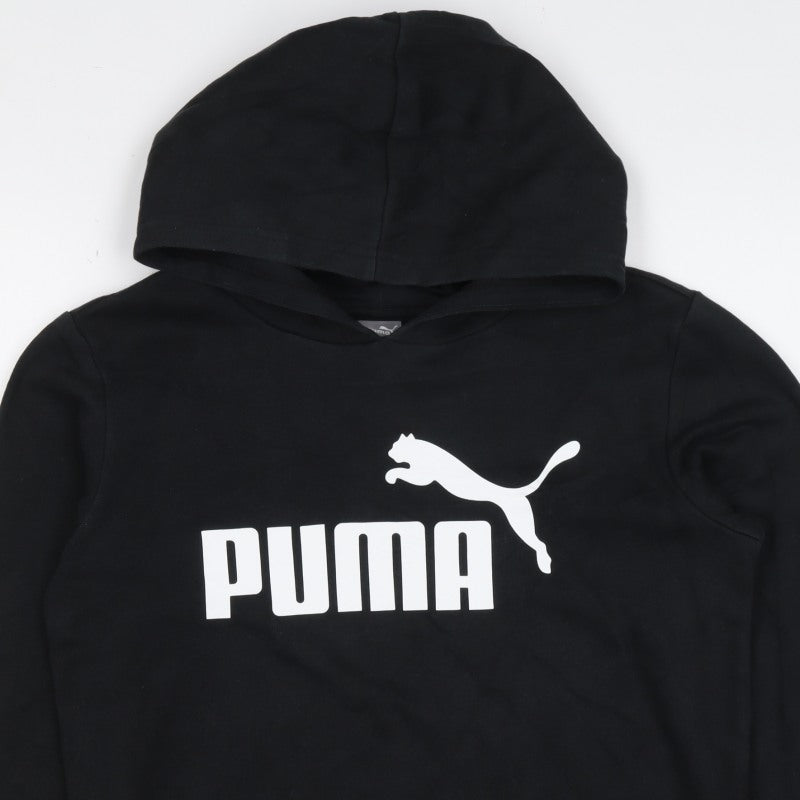 Puma Boys Black Logo Pullover Hoodie 11-12 Years Cotton Blend