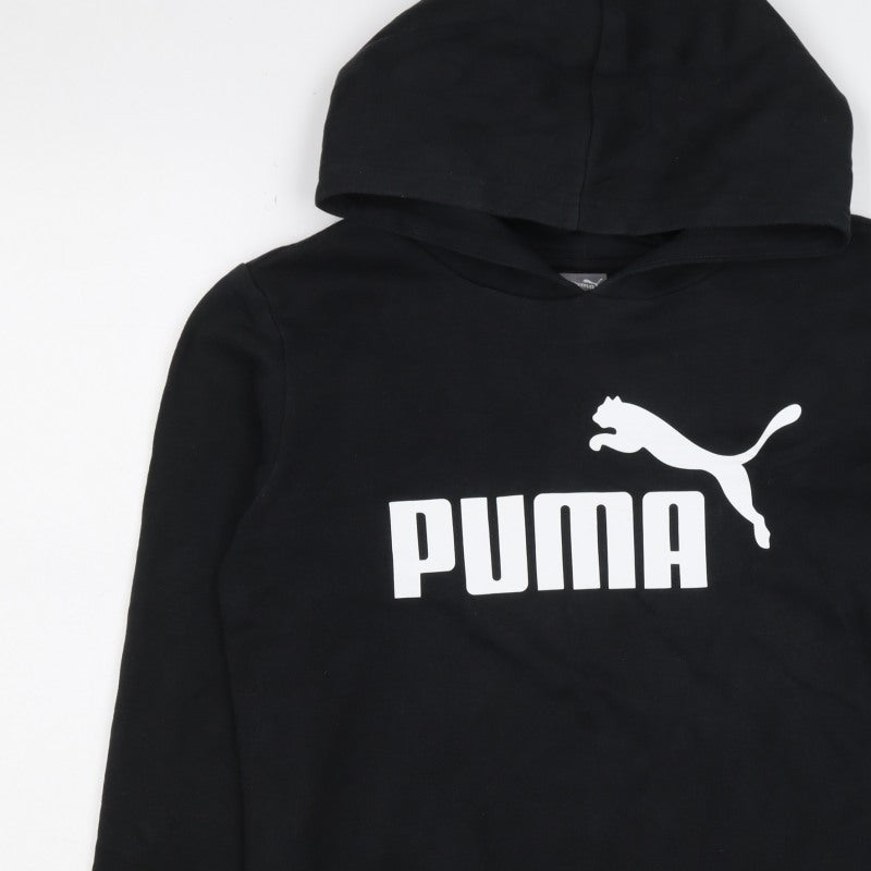 Puma Boys Black Logo Pullover Hoodie 11-12 Years Cotton Blend