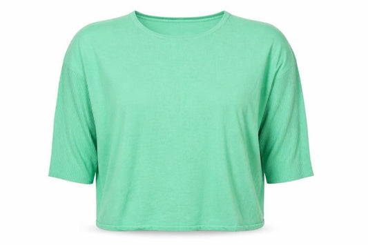 Saint Tropez Women Green XS Knit Crew Neck Short Sleeve Basic Top