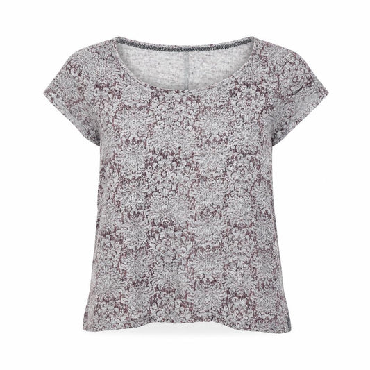 Little Stuff Women’s Grey Floral Linen Blend Cap Sleeve T-Shirt Size S