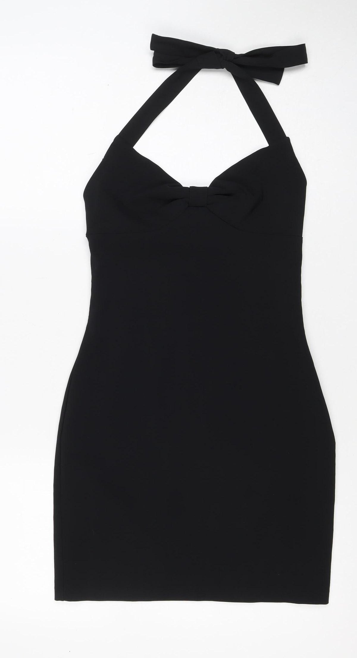 Zara Basic Women Black XS Bodycon Midi Halter Backless Evening Dress