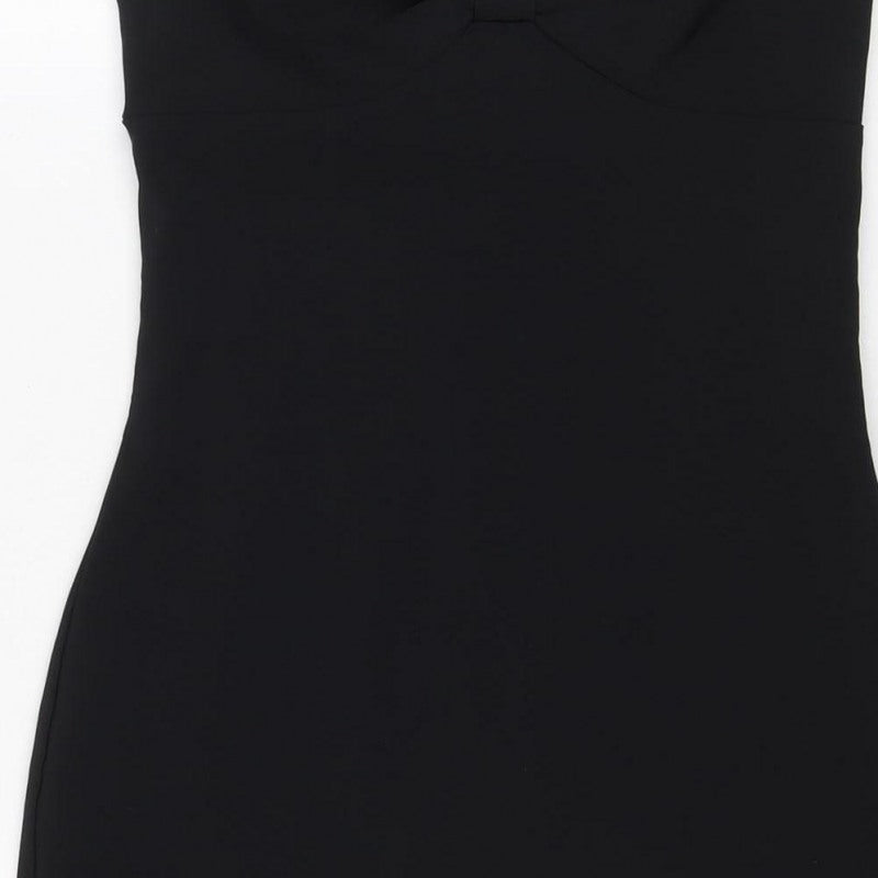 Zara Basic Women Black XS Bodycon Midi Halter Backless Evening Dress