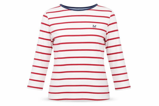 Crew Clothing Company Women’s White Red Stripe Jersey Top UK 10