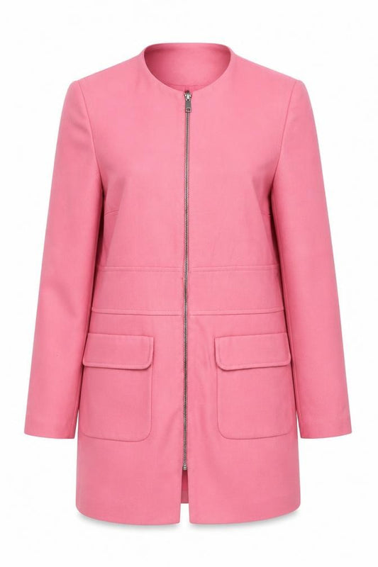 M&S Women's Pink UK 10 Basic Zip Jacket Lined Utility Pockets