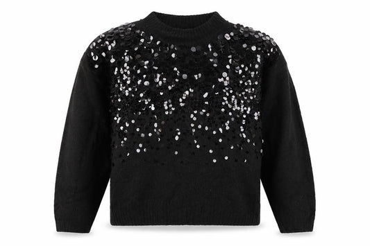 Peacocks Women Black L Sequin Crew Neck Long Sleeve Knit Jumper