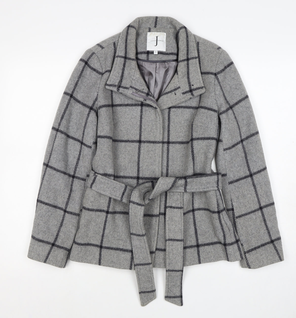 Jasper Conran Women’s Grey Check Wool Blend Belted Jacket UK 10 Lined