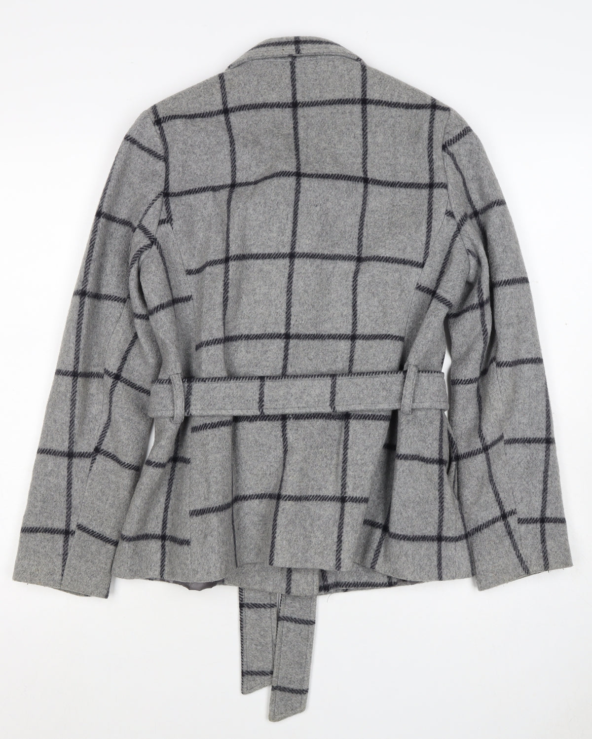 Jasper Conran Women’s Grey Check Wool Blend Belted Jacket UK 10 Lined
