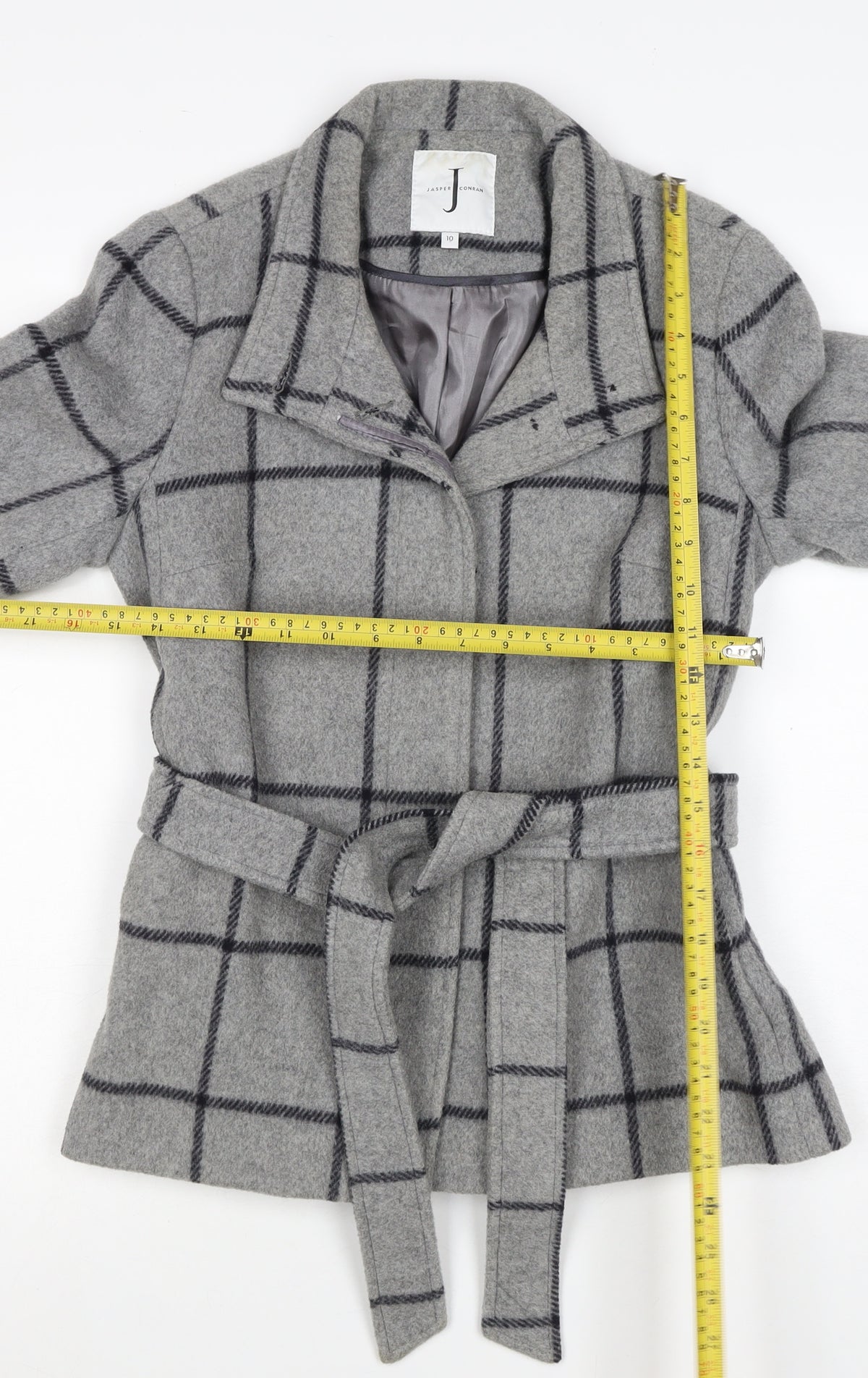 Jasper Conran Women’s Grey Check Wool Blend Belted Jacket UK 10 Lined