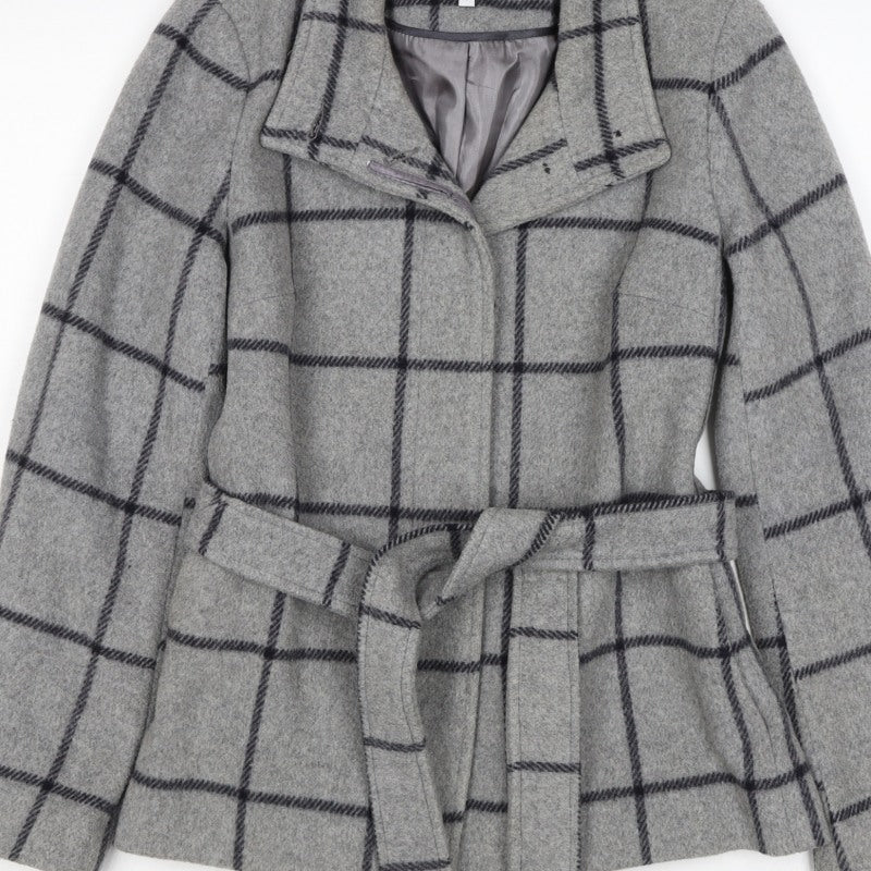 Jasper Conran Women’s Grey Check Wool Blend Belted Jacket UK 10 Lined