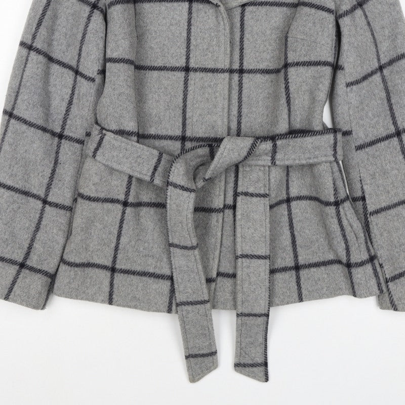 Jasper Conran Women’s Grey Check Wool Blend Belted Jacket UK 10 Lined