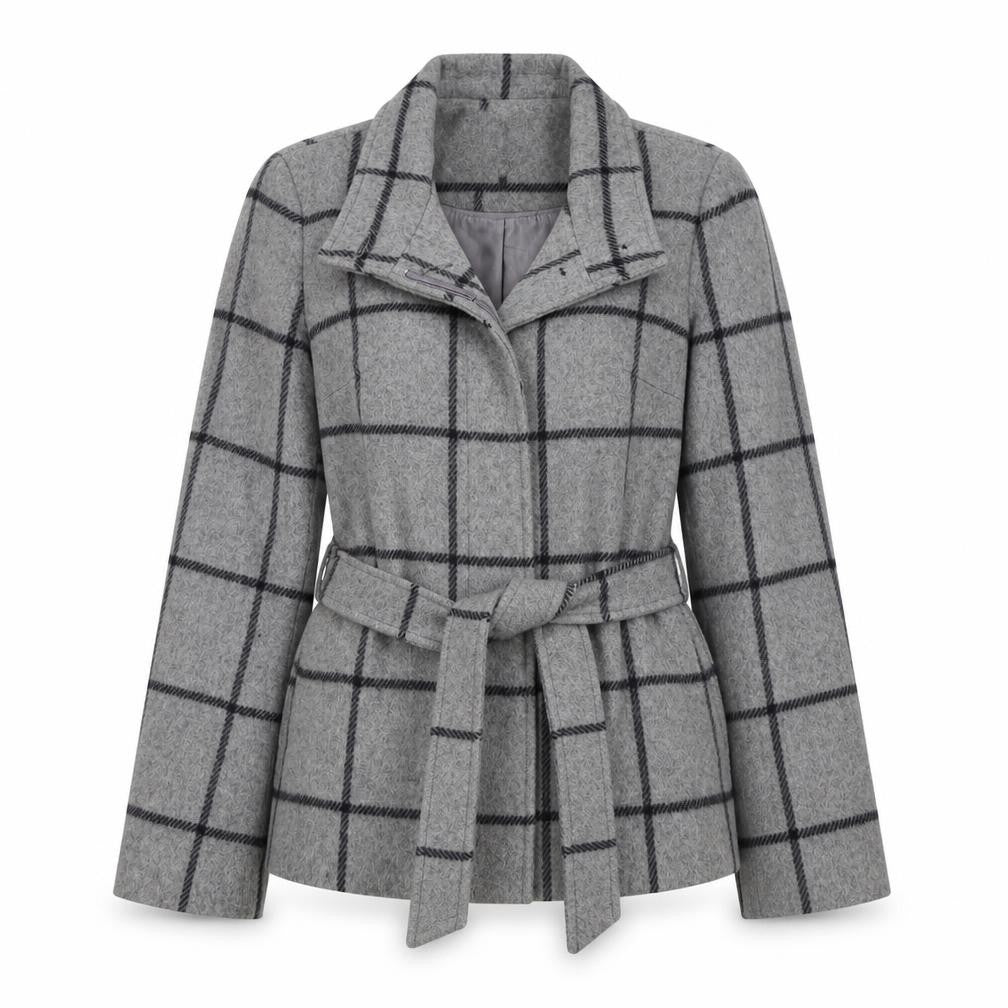 Jasper Conran Women’s Grey Check Wool Blend Belted Jacket UK 10 Lined