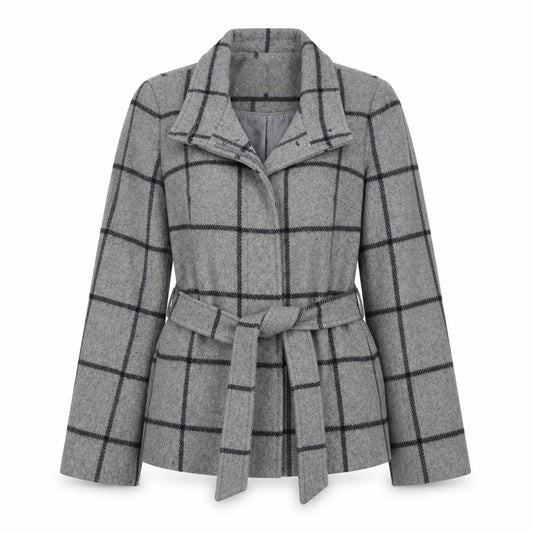 Jasper Conran Women’s Grey Check Wool Blend Belted Jacket UK 10 Lined