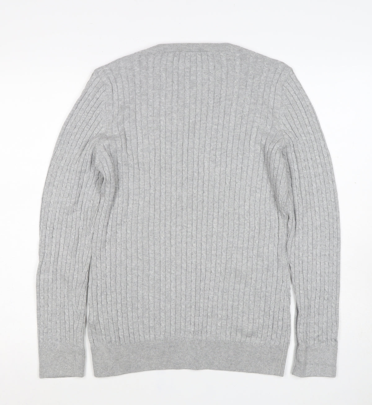 Tommy Hilfiger Women Grey XL Cable-Knit V-Neck Cotton Pullover Jumper