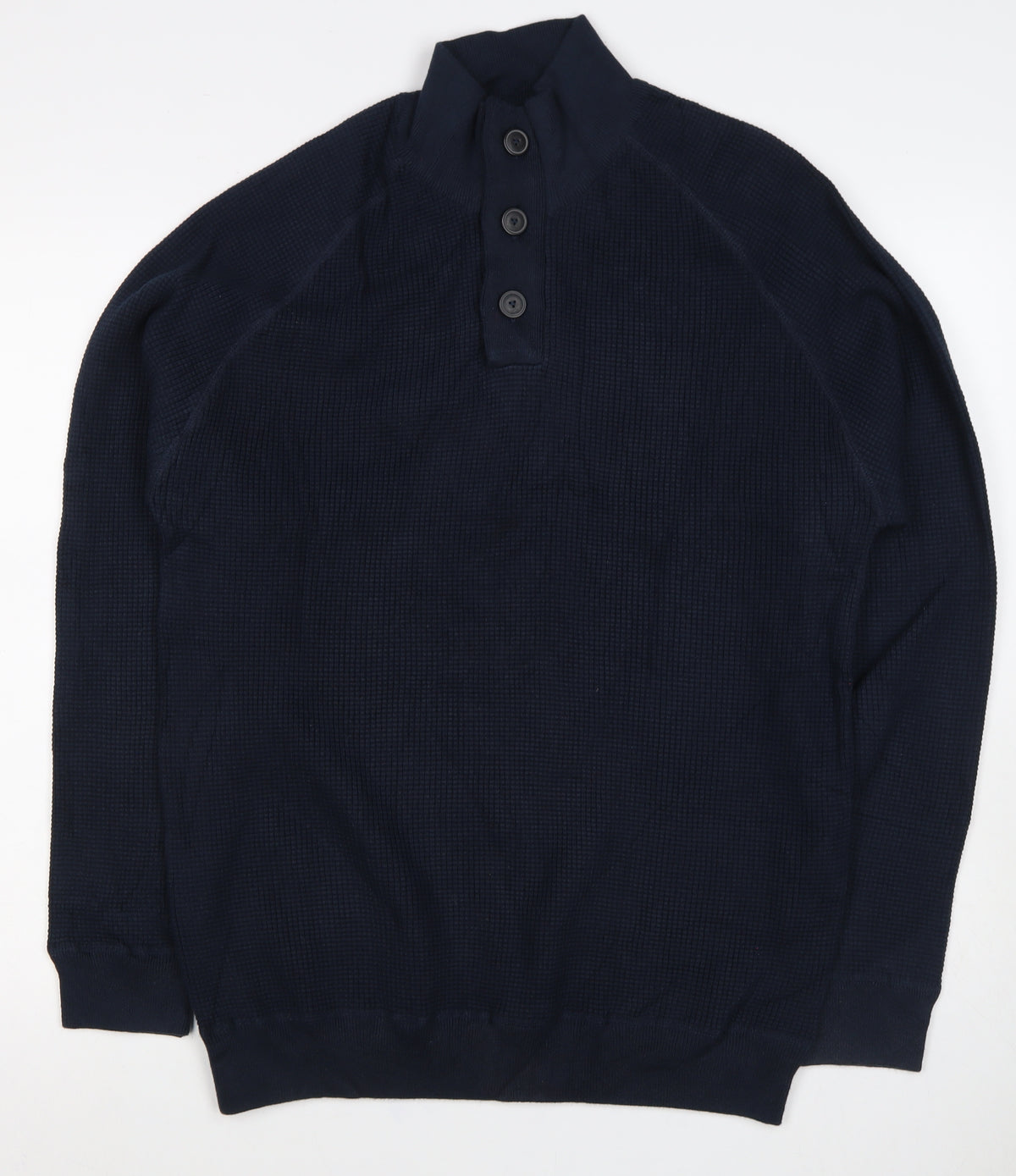 Next Men's Navy Large Waffle Knit High Neck Henley Jumper