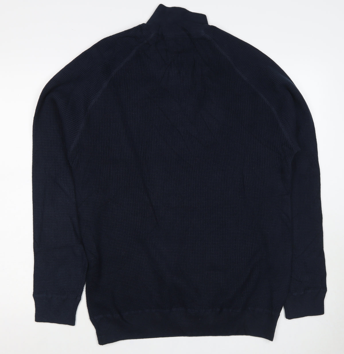 Next Men's Navy Large Waffle Knit High Neck Henley Jumper