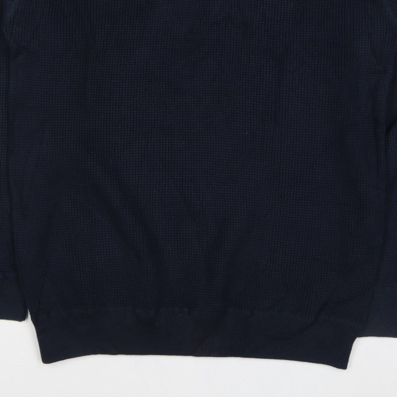Next Men's Navy Large Waffle Knit High Neck Henley Jumper