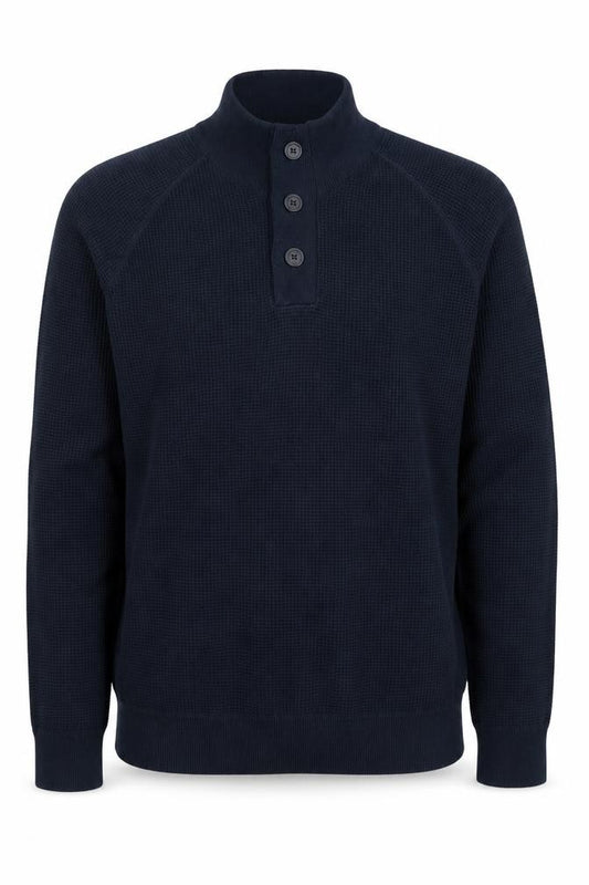 Next Men's Navy Large Waffle Knit High Neck Henley Jumper