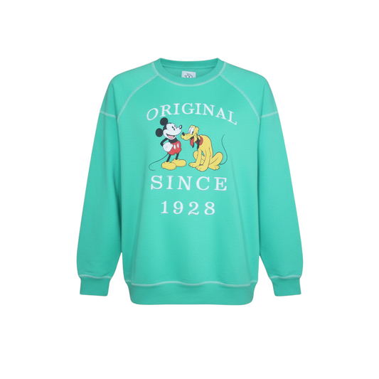 Disney at Primark Women XS Green Mickey & Pluto Pullover Sweatshirt