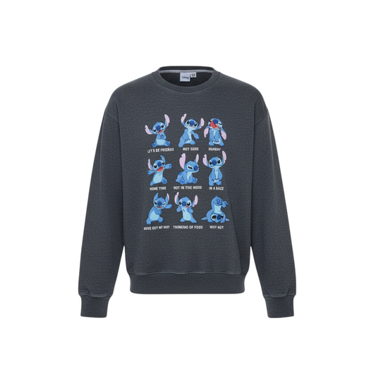 Disney Women Grey Stitch Graphic Crew Neck Pullover Sweatshirt Size 10/12