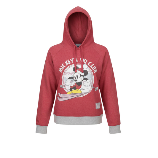 Disney Womens Red Mickey's Ski Club Pullover Hoodie Size 14/16