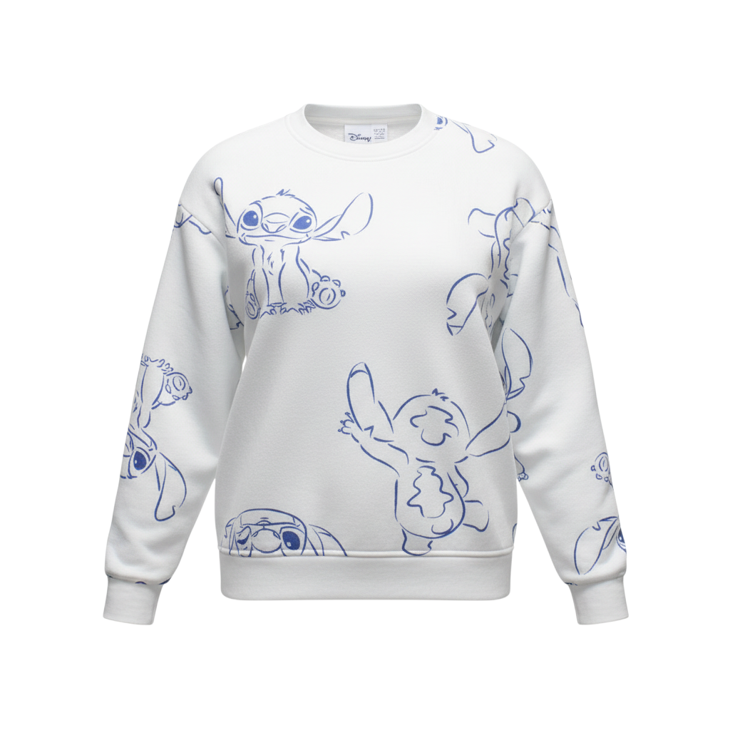 Disney Primark Women White Stitch Sweatshirt Medium 12/14 Relaxed Fit