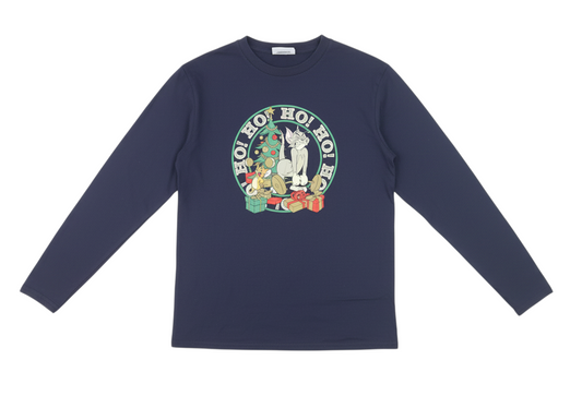 Tom & Jerry Men's Blue Christmas Long Sleeve Graphic Shirt Size S