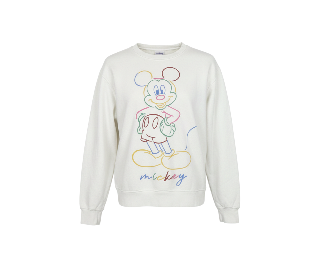 Disney Women’s White Mickey Mouse Sweatshirt Size S Crew Neck Pullover