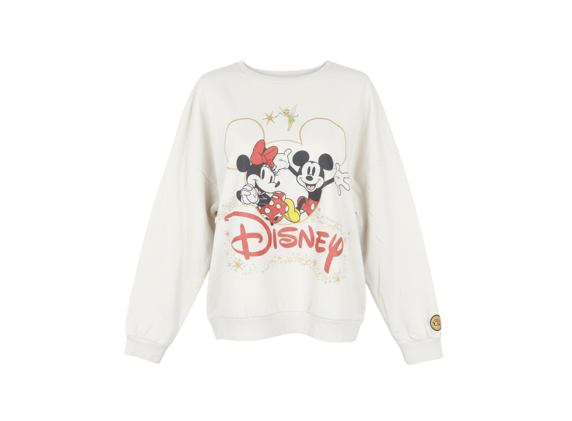 Disney Women Beige XL Pullover Sweatshirt Mickey Minnie Graphic Print