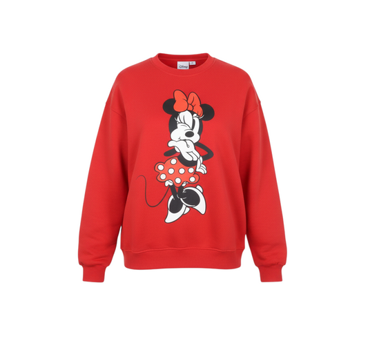 Disney Women Red Minnie Mouse Sweatshirt UK 12 M Crew Neck Pullover