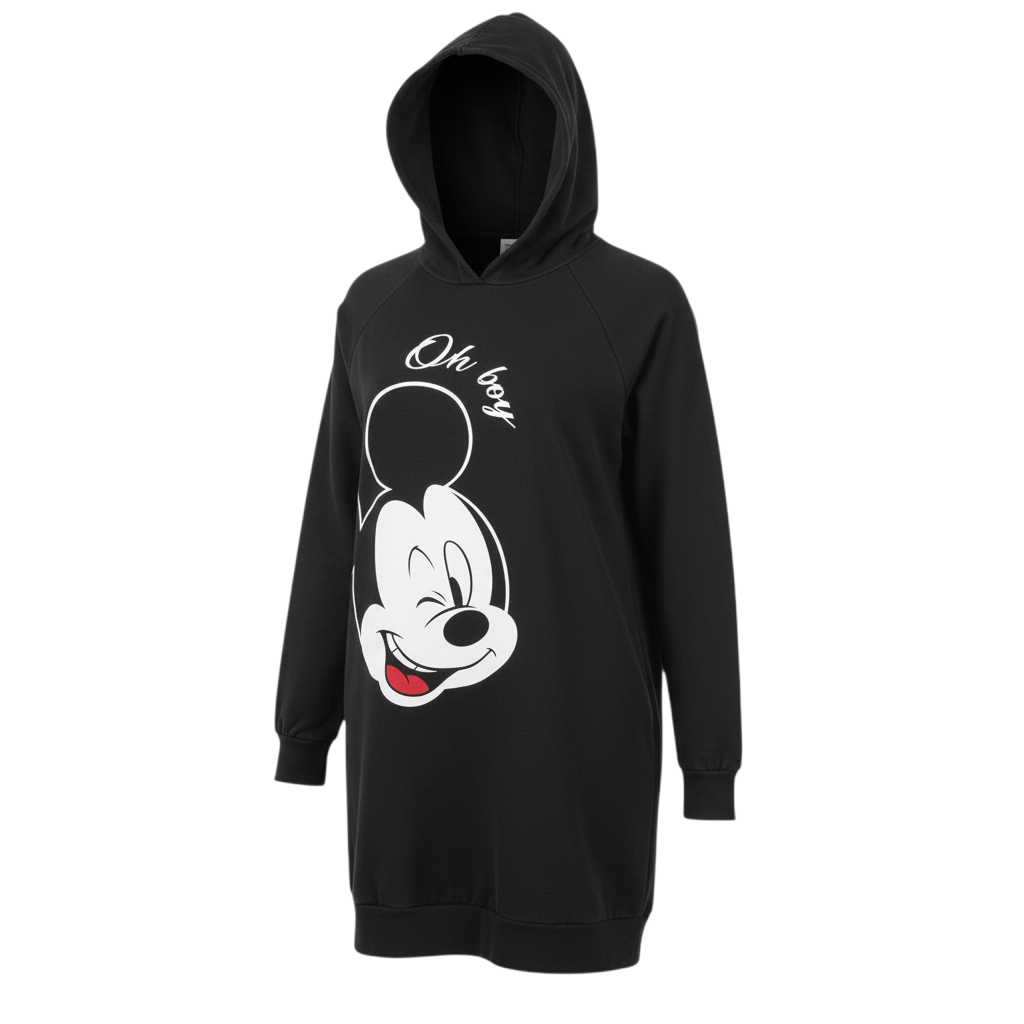 Disney Women’s Black Hoodie Large Mickey Mouse Oh Boy Cotton Pullover
