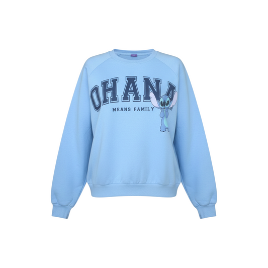 Disney Stitch Women's Blue Pullover Sweatshirt M Ohana Graphic
