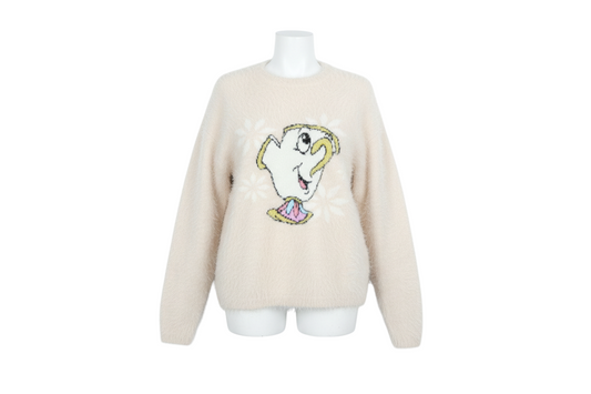 Primark Women Beige Disney Chip Fuzzy Knit Jumper Size S
