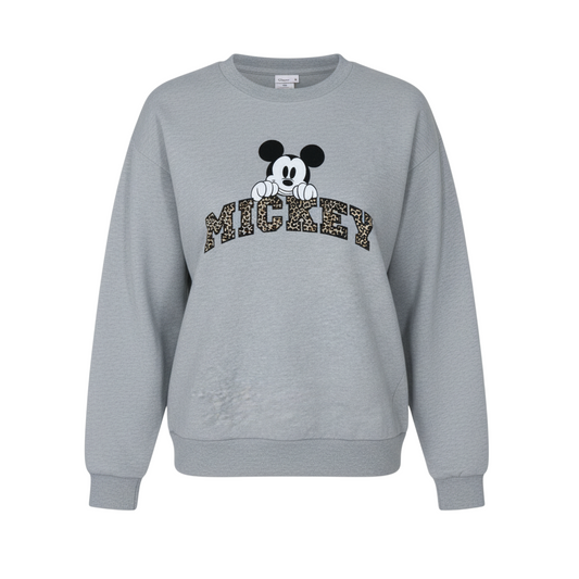 Tu Womens Woman Grey Disney Mickey Sweatshirt Leopard Print Size 16
