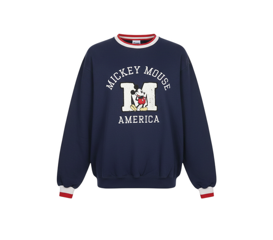 Disney Men's Blue Mickey Mouse America Sweatshirt S Crew Neck Pullover