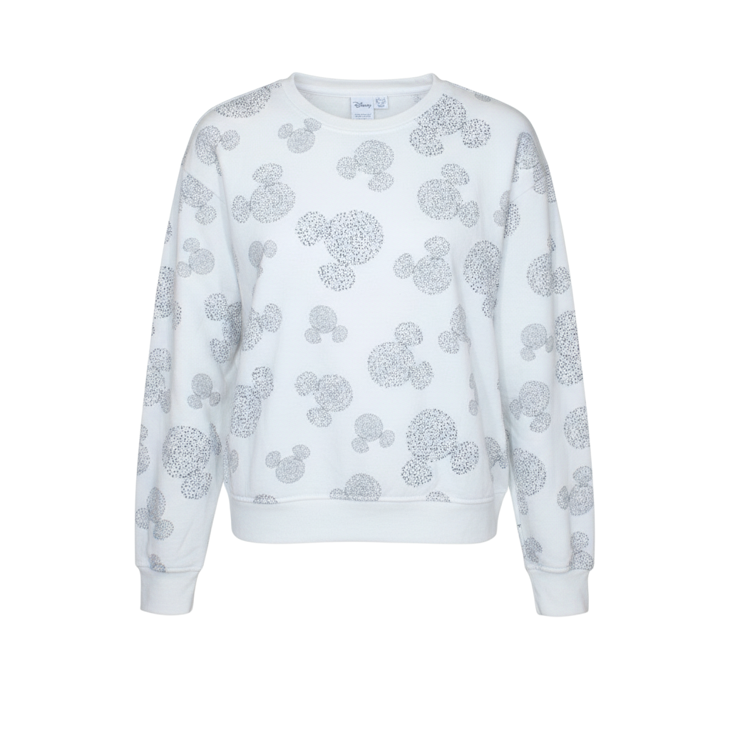 Disney Women White Mickey Pattern Pullover Sweatshirt XS