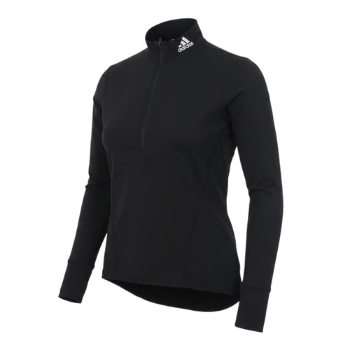 Prewornwholesale adidas women's black long sleeve cycling top with a 1/4 zip mock neck and athletic fit.
