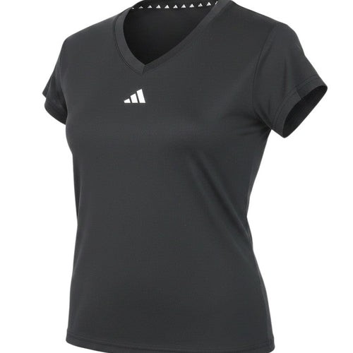 Prewornwholesale adidas women's black V-neck athletic T-shirt with short sleeves and chest logo