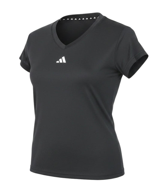 Prewornwholesale adidas women's black V-neck athletic T-shirt with short sleeves and chest logo