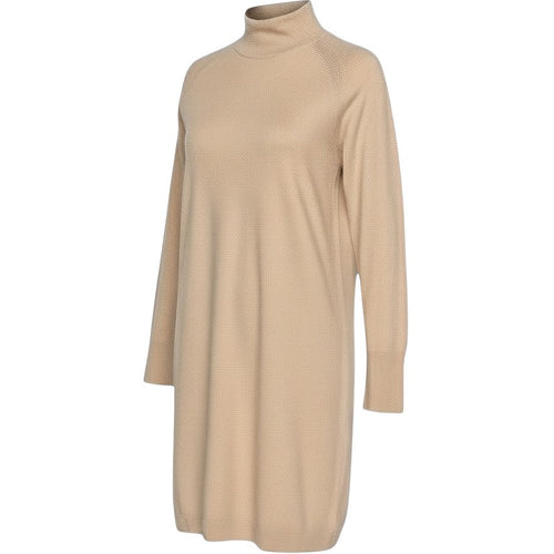 Prewornwholesale Abercrombie & Fitch beige high neck knit jumper dress with long sleeves and a soft textured finish.