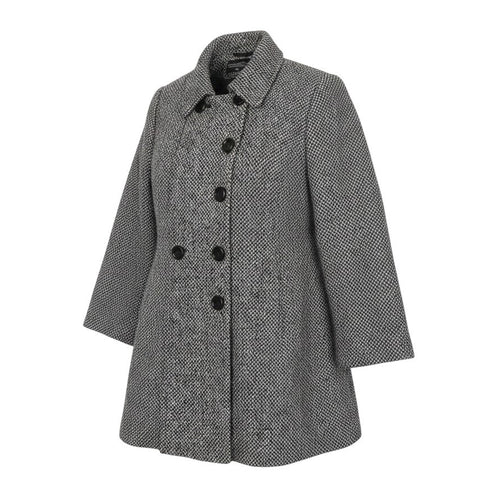 Prewornwholesale BHS women's grey tweed mid-length pea coat in a wool blend with a double-breasted button closure.