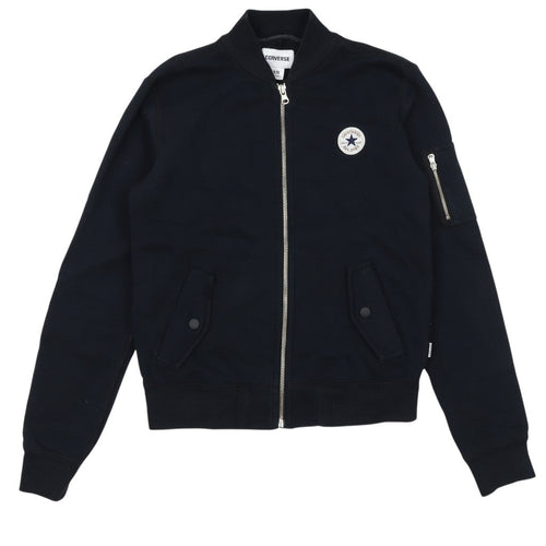 Prewornwholesale black Converse women's full zip sweatshirt jacket with chest logo and sleeve zip pocket