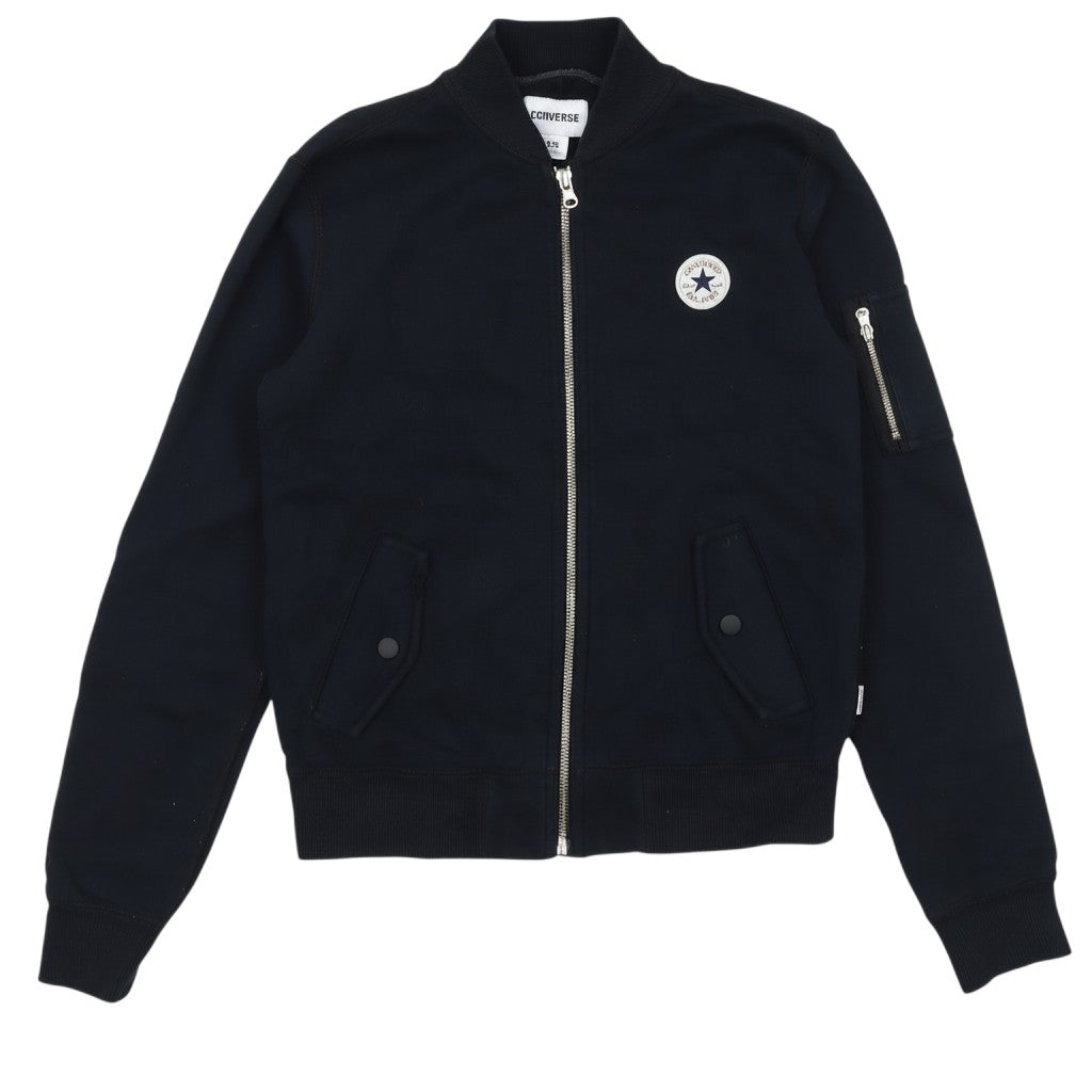 Prewornwholesale black Converse women's full zip sweatshirt jacket with chest logo and sleeve zip pocket