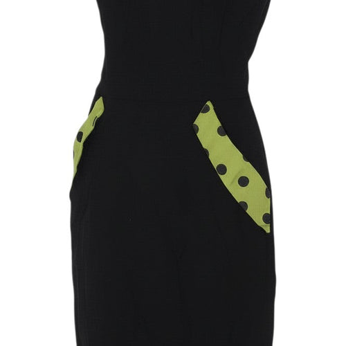 Cappuccini Women Black Green Polka Dot Shift Dress Size M Stretch