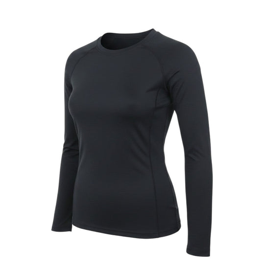 Prewornwholesale black long sleeve slim fit active top with raglan sleeves and crew neckline for women