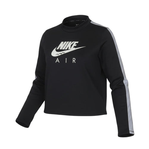 Prewornwholesale black Nike Dri-FIT long sleeve cropped t-shirt with grey sleeve stripes and white Nike Air logo