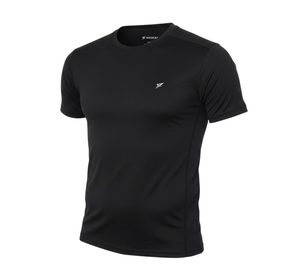 Front view of WorkOut women’s black polyester basic t-shirt round neck pullover