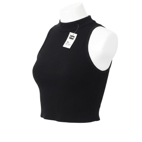 Prewornwholesale black ribbed cropped tank top with a round neck on a mannequin